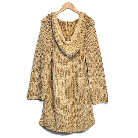 Free People Chunky Knit Crochet Hoodie Long Tunic Pullover Sweater Size M - Picture 8 of 16
